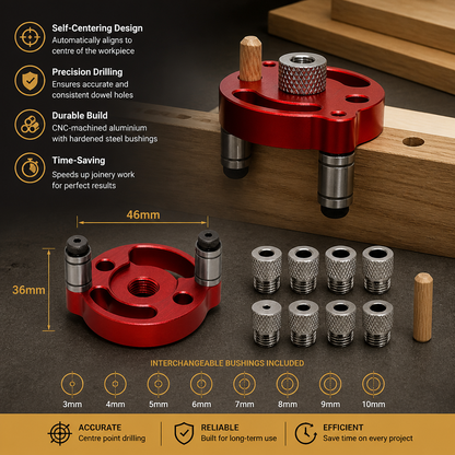 Self-Centering Doweling Jig – Precision Drill Guide