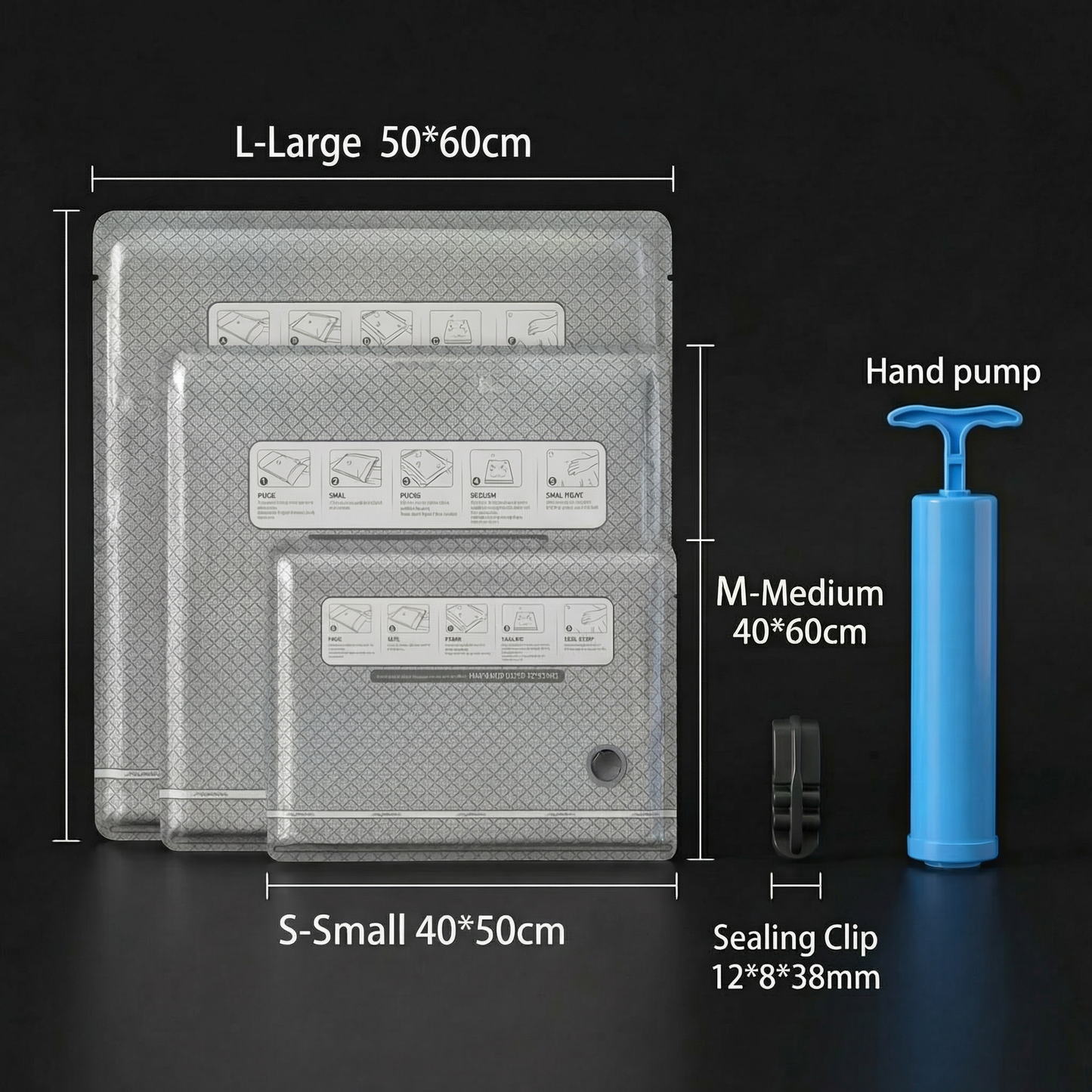 Travel vacuum storage bag set with rechargeable air pump