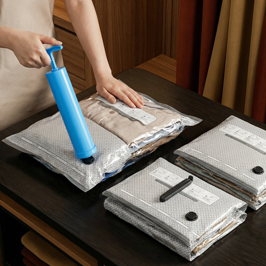 Travel vacuum storage bag set with rechargeable air pump