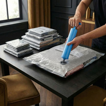 Travel vacuum storage bag set with rechargeable air pump