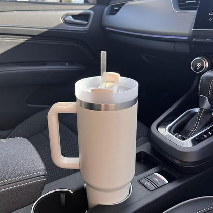 40 Oz Insulated Stainless Steel Travel Mug with Handle, Leakproof Lid & Straw