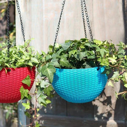 Woven Hanging Plant Basket with Chain - Perfect for Balcony and Garden Display