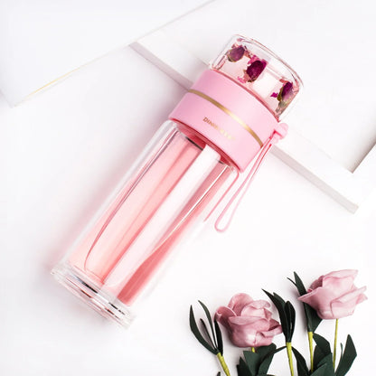 Double-Walled Glass Tea Infuser Bottle with Strainer