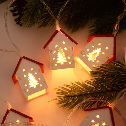 Wooden Christmas Village Houses with LED Lights for Festive Decorations