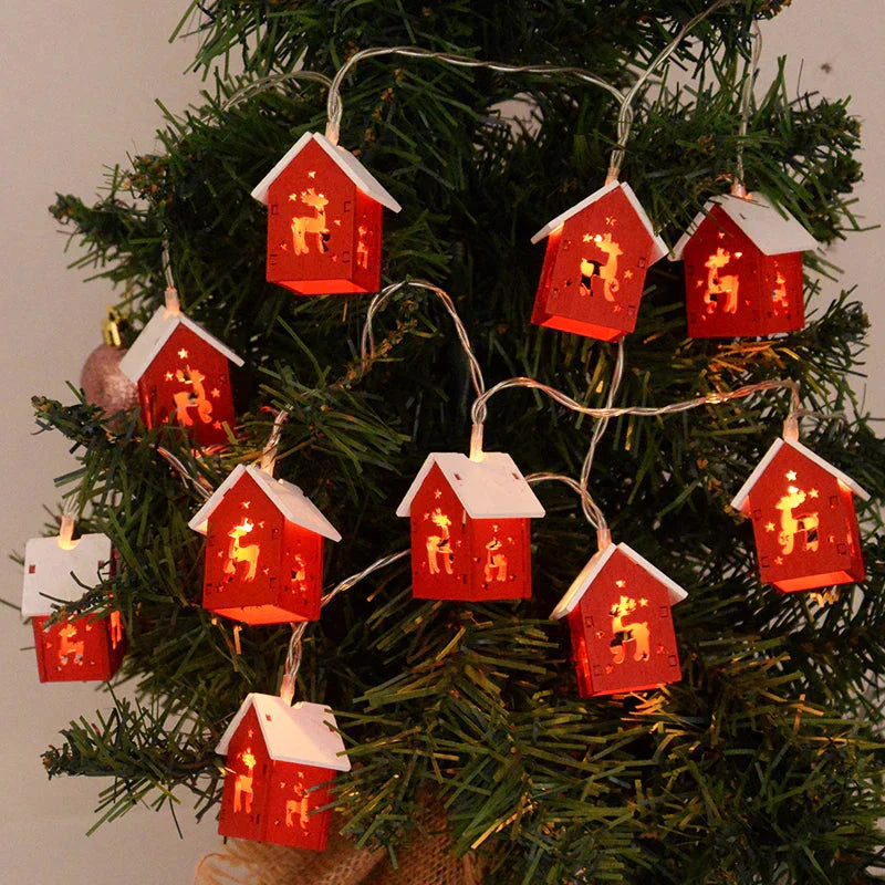 Wooden Christmas Village Houses with LED Lights for Festive Decorations