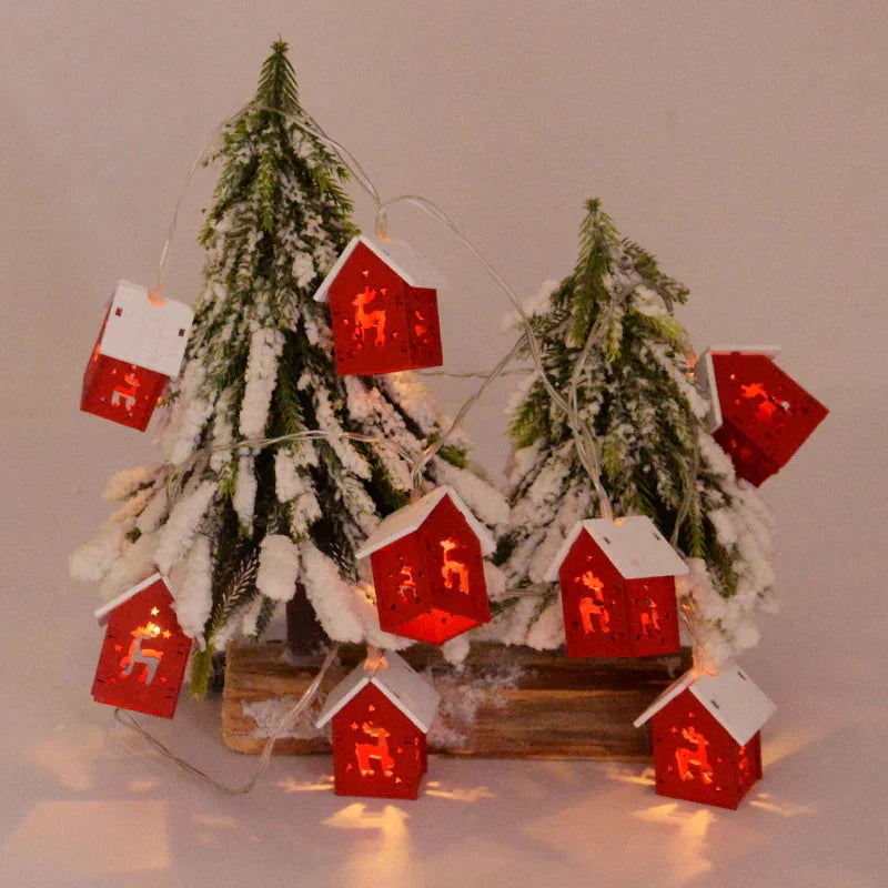 Wooden Christmas Village Houses with LED Lights for Festive Decorations