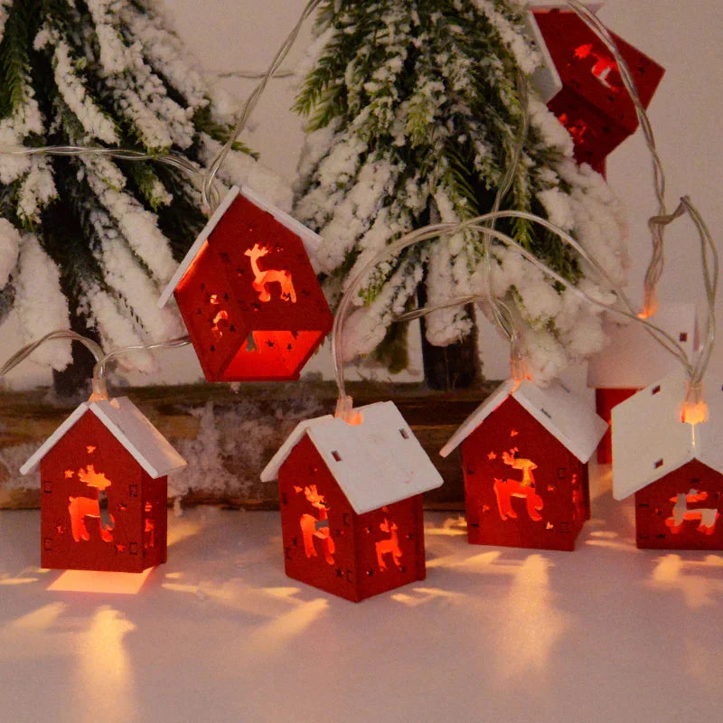 Wooden Christmas Village Houses with LED Lights for Festive Decorations