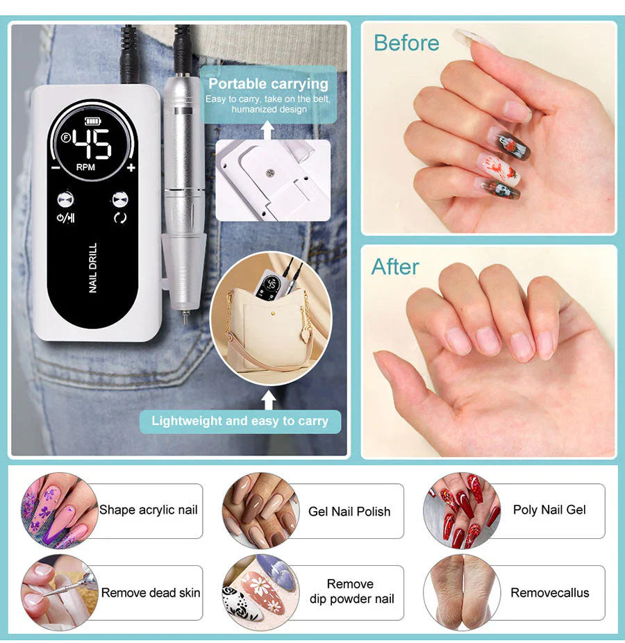 High-Speed 45000rpm Cordless Electric Nail Drill with Quiet Operation for Professional Manicures