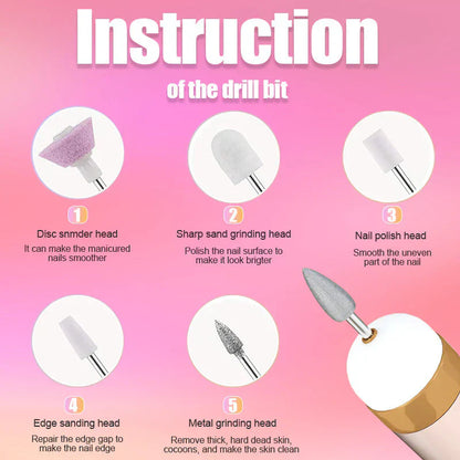 5-in-1 Rechargeable Electric Nail File – Portable Manicure & Pedicure Tool with LED Light