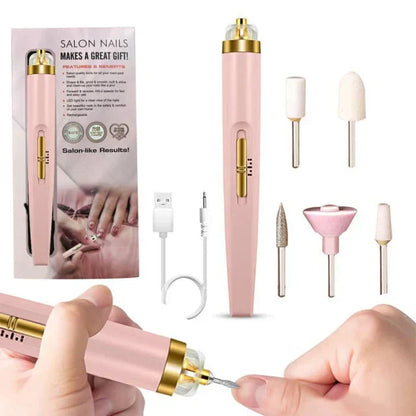 5-in-1 Rechargeable Electric Nail File – Portable Manicure & Pedicure Tool with LED Light