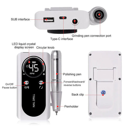 High-Speed 45000rpm Cordless Electric Nail Drill with Quiet Operation for Professional Manicures