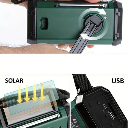 Portable Solar Emergency Radio with Powerbank - Hand Crank Radio and LED Flashlight for Outdoor & Camping