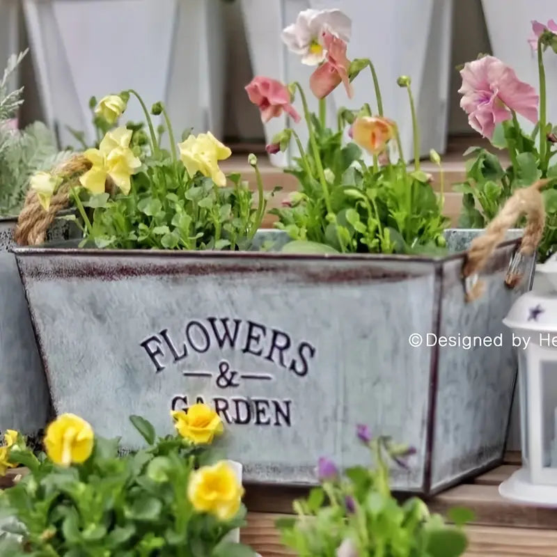 Metal Garden Planter with Hemp Rope Handles – Decorative Flower Pot for Outdoor Use