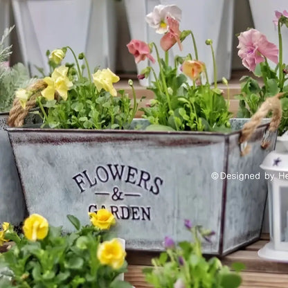 Metal Garden Planter with Hemp Rope Handles – Decorative Flower Pot for Outdoor Use