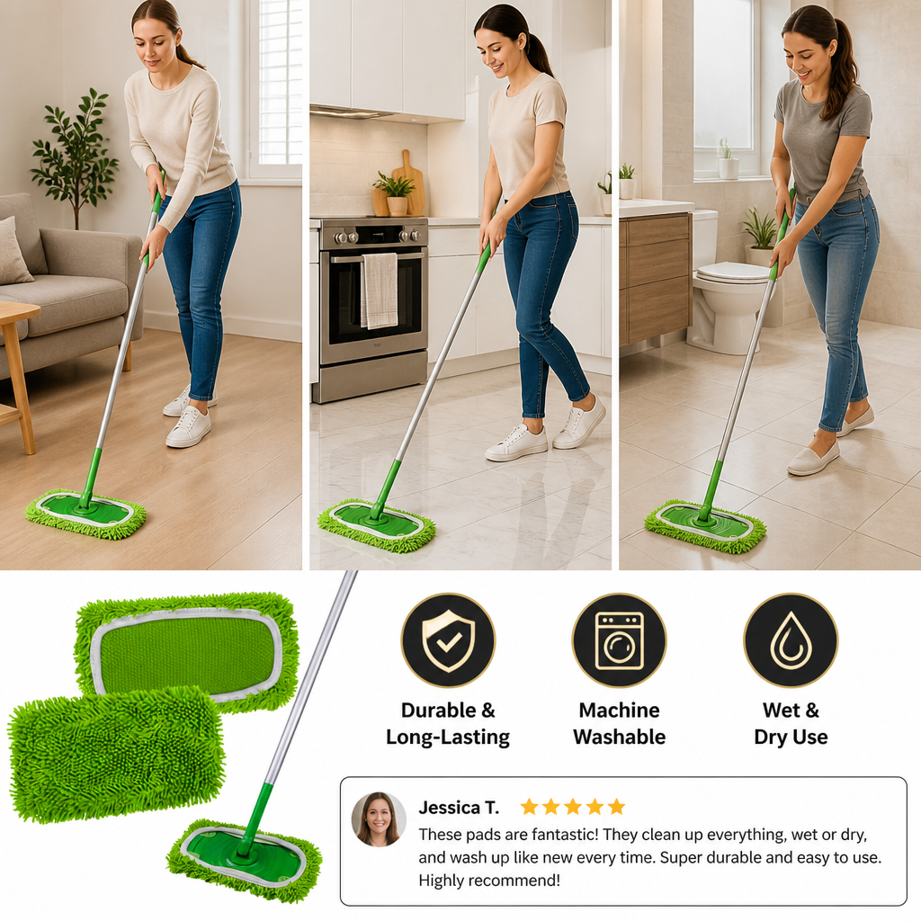 Reusable Microfiber Mop Pads for Swiffer Sweeper – Washable Wet & Dry Floor Cleaning Refills