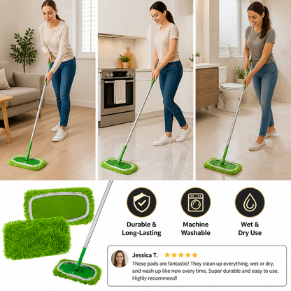 Reusable Microfiber Mop Pads for Swiffer Sweeper – Washable Wet & Dry Floor Cleaning Refills