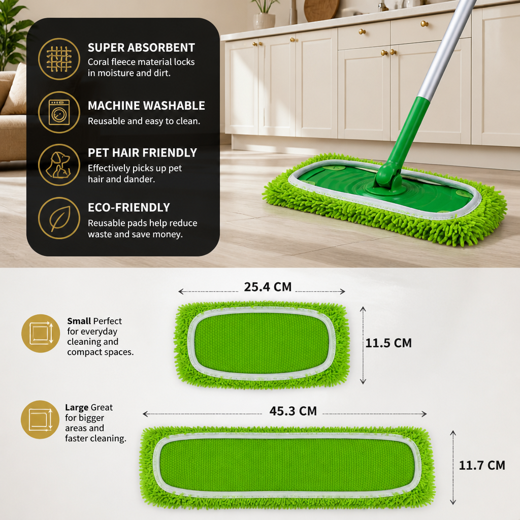 Reusable Microfiber Mop Pads for Swiffer Sweeper – Washable Wet & Dry Floor Cleaning Refills