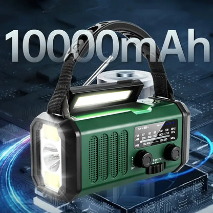 Portable Solar Emergency Radio with Powerbank - Hand Crank Radio and LED Flashlight for Outdoor & Camping
