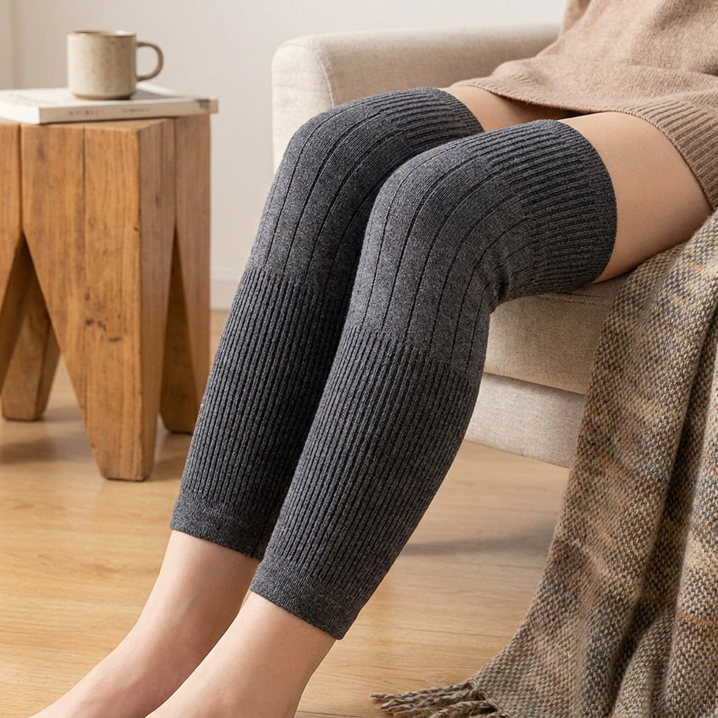 Universal Long Knee Warmers with Thick Faux Fur Lining for Winter