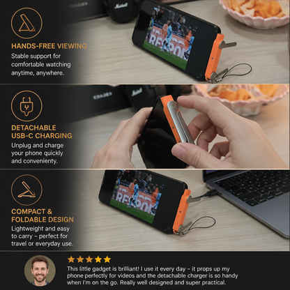 2-in-1 Durable & Foldable Phone Stand with Detachable USB-C Charging Cable