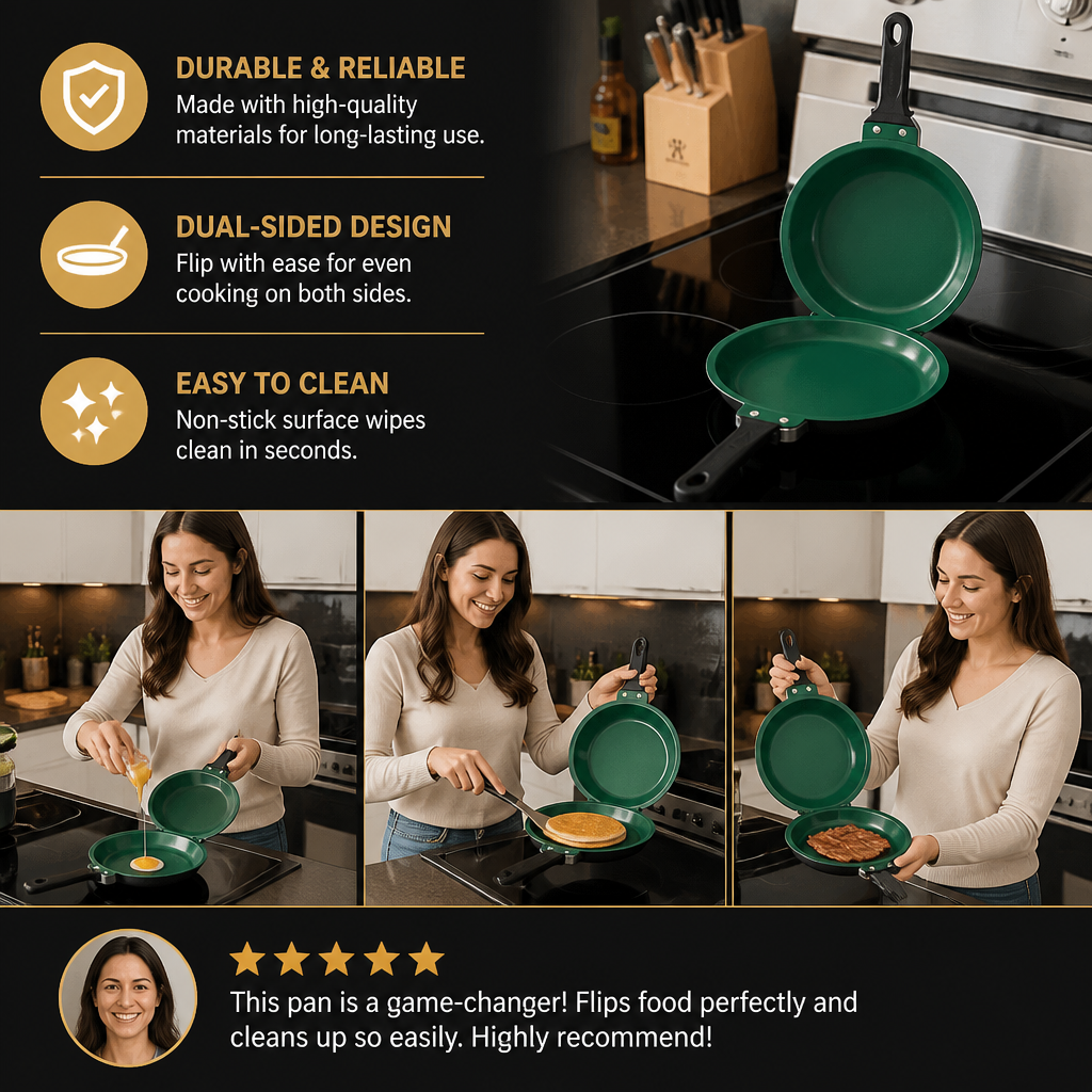 Double-Sided Non-Stick Frying Pan – Flip Pan for Pancakes, Omelets & Bacon