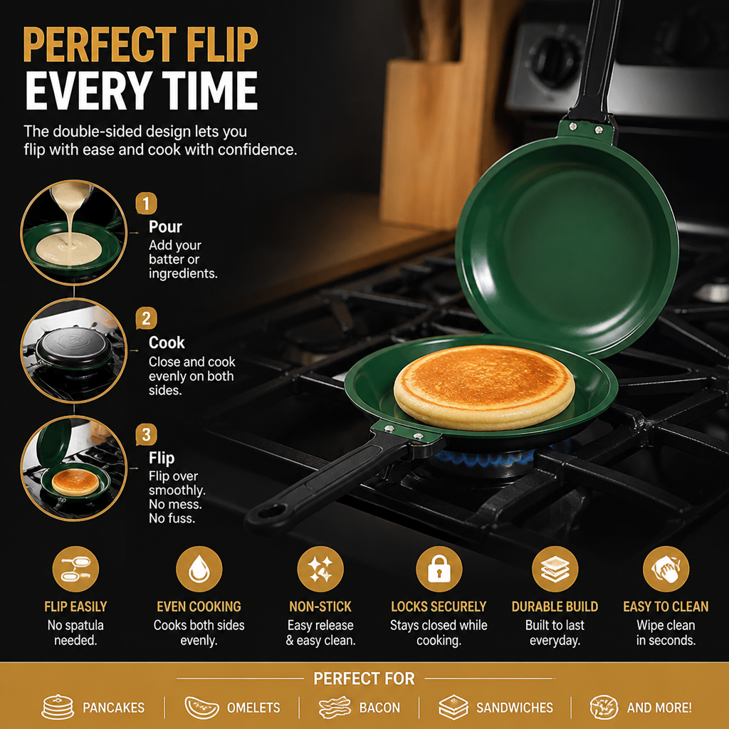 Double-Sided Non-Stick Frying Pan – Flip Pan for Pancakes, Omelets & Bacon
