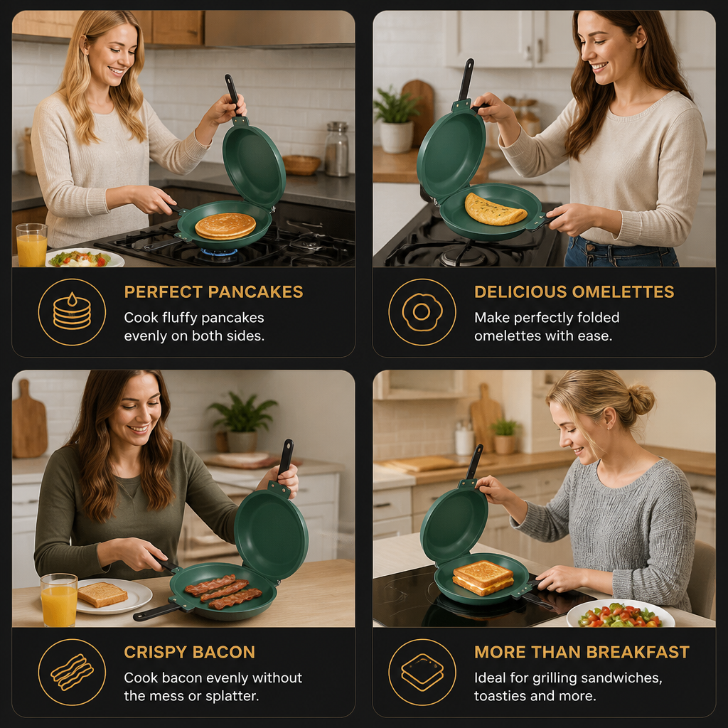 Double-Sided Non-Stick Frying Pan – Flip Pan for Pancakes, Omelets & Bacon
