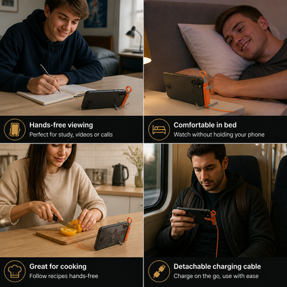 2-in-1 Durable & Foldable Phone Stand with Detachable USB-C Charging Cable
