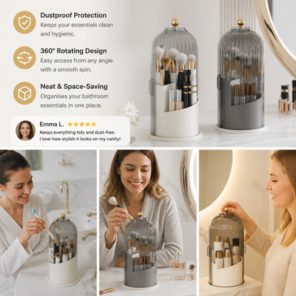 Rotating Toothbrush & Bathroom Essentials Organizer with Dustproof Clear Cover