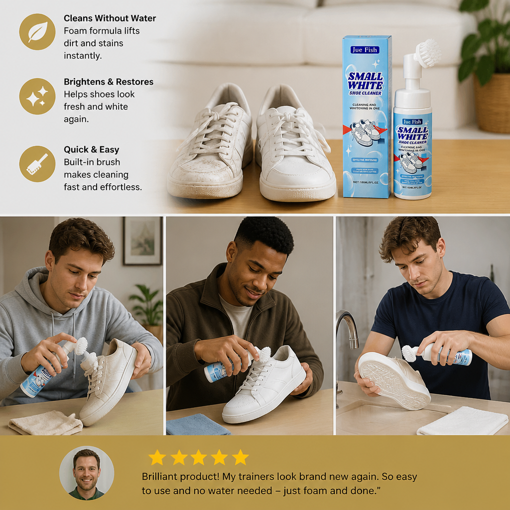 Waterless Sneaker & Shoe Cleaning Kit with Foam Cleaner, Brush & Cloth