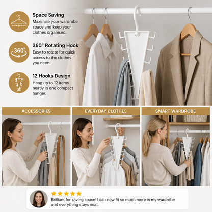 V-Shaped 12-Hook Space-Saving Closet Organizer with 360° Rotating Hanger