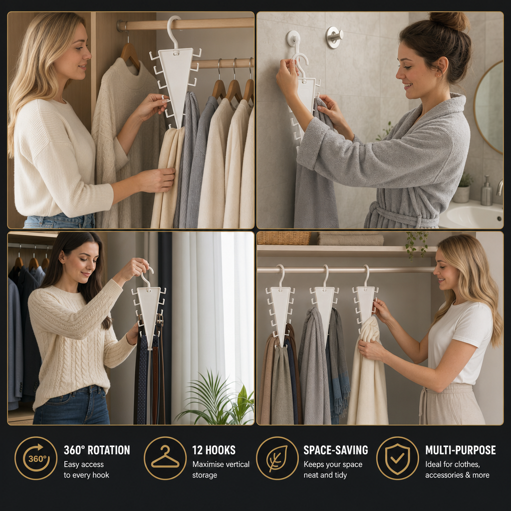 V-Shaped 12-Hook Space-Saving Closet Organizer with 360° Rotating Hanger