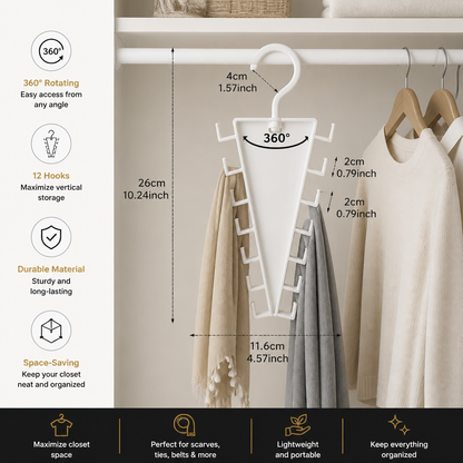 V-Shaped 12-Hook Space-Saving Closet Organizer with 360° Rotating Hanger