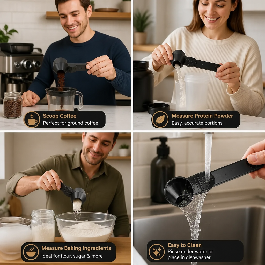 Multi Purpose Measuring Scoop with Sliding Lid for Easy Pouring