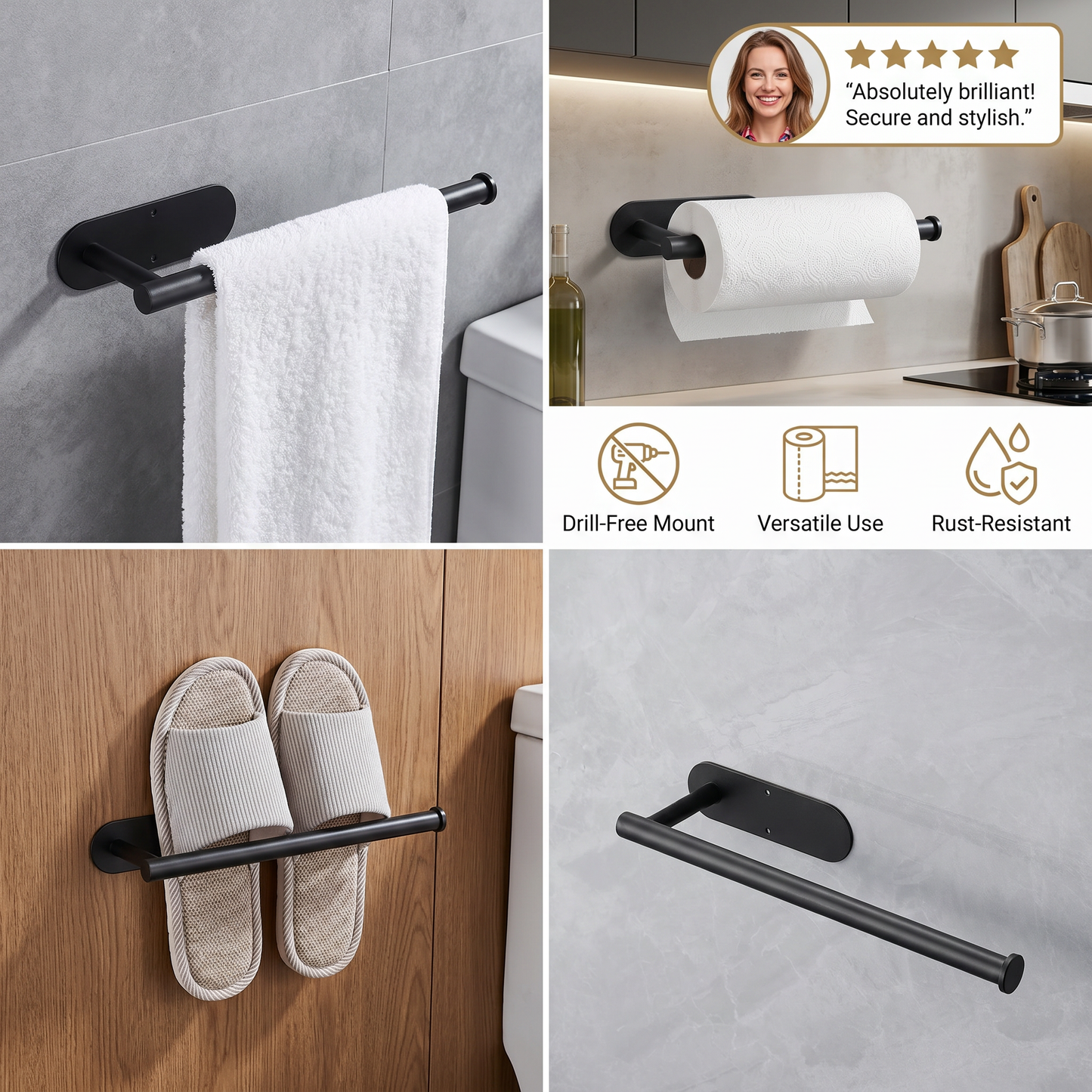 Modern Stainless Steel Roll Holder – Drill-Free Mount for Versatile Use