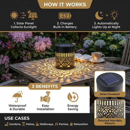 Colorful Solar Mandala Garden Light – Waterproof Outdoor LED Wall Projection Lantern