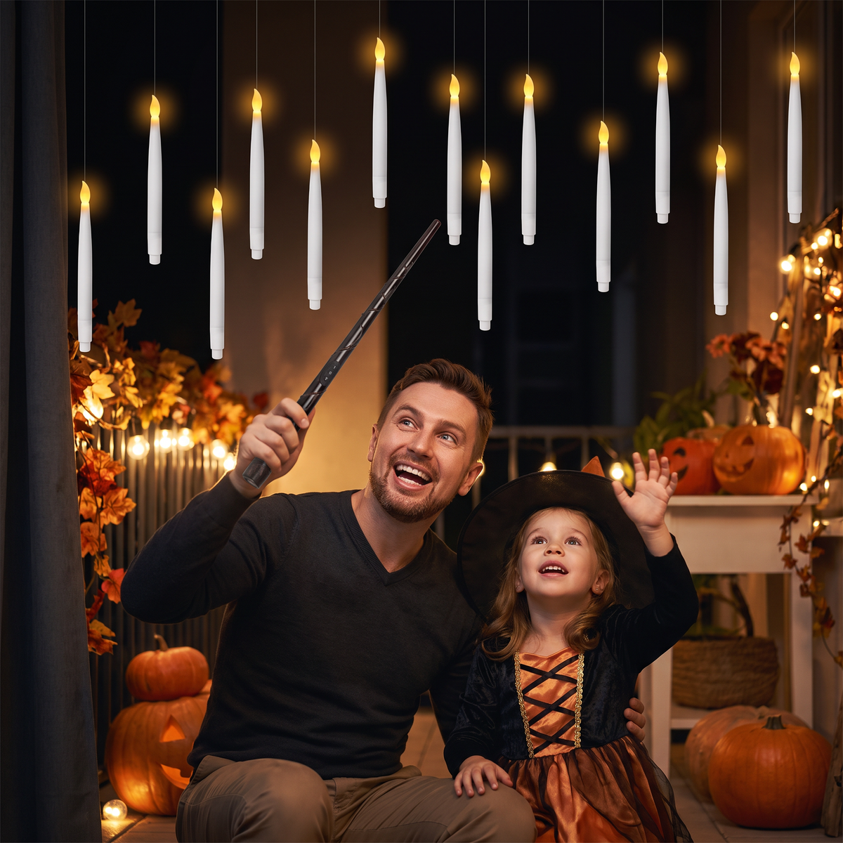 Magic Wand-Controlled Floating LED Candles