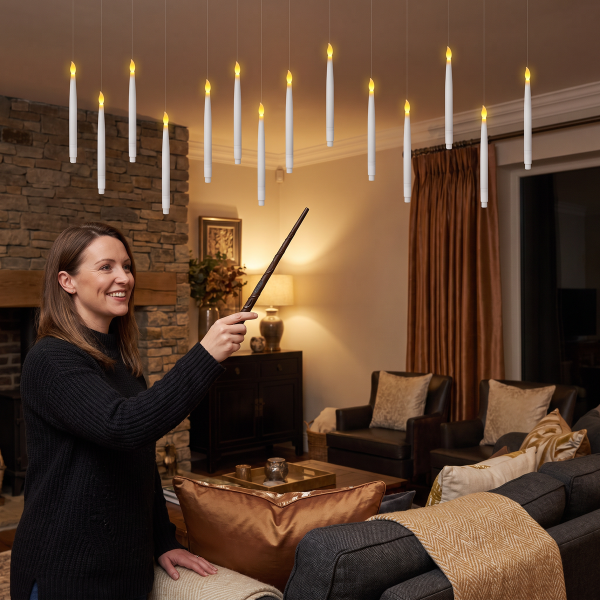 Magic Wand-Controlled Floating LED Candles