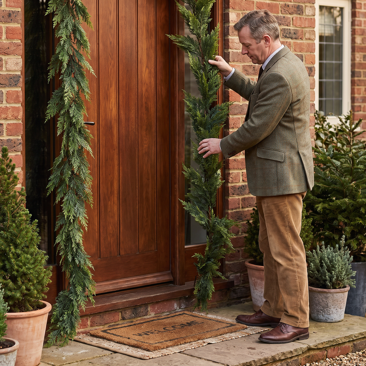 Real-Touch Artificial Cedar & Pine Garland with Pine Cones – Christmas Greenery Décor