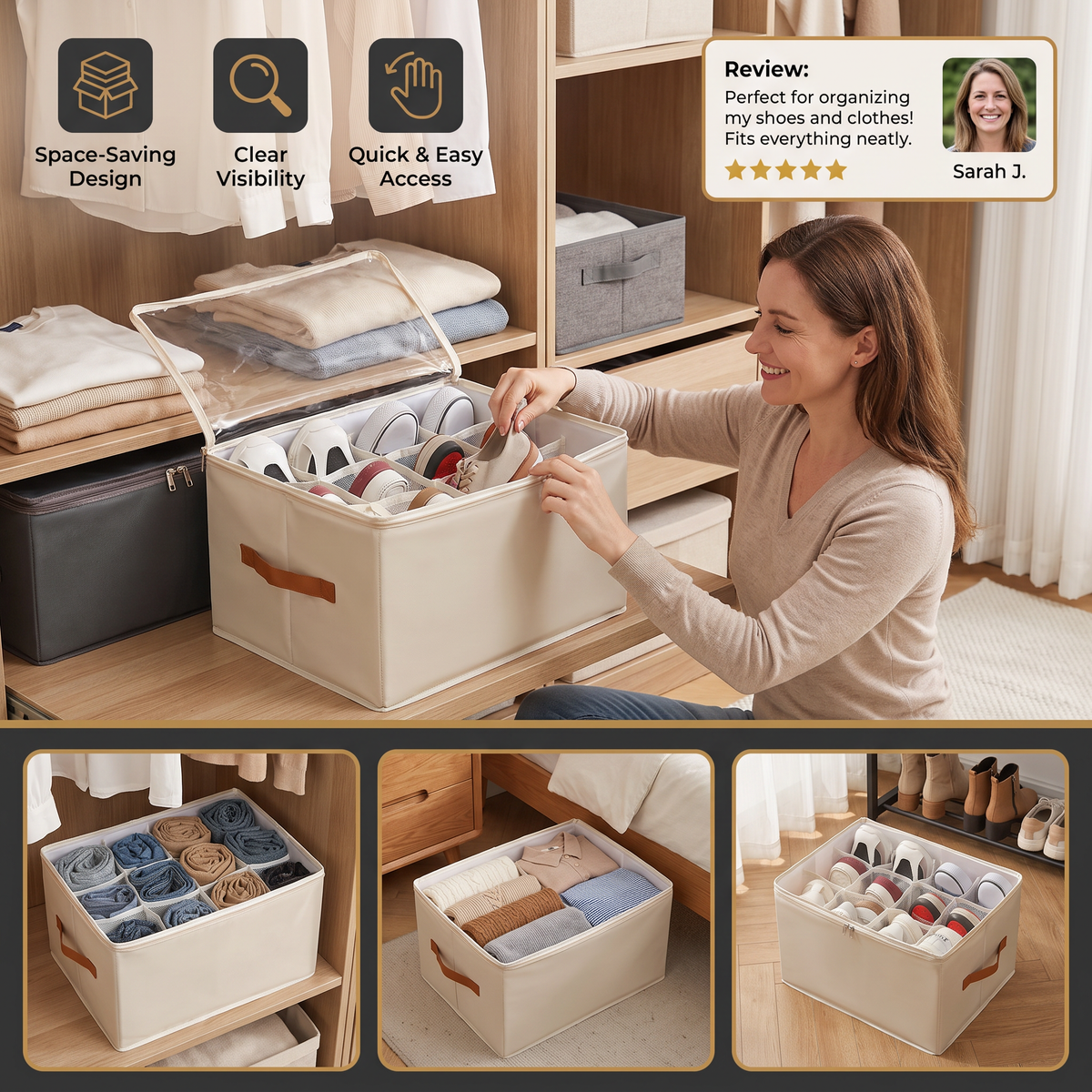 Collapsible Shoe Organizer with Easy-Access Design for Wardrobe Storage