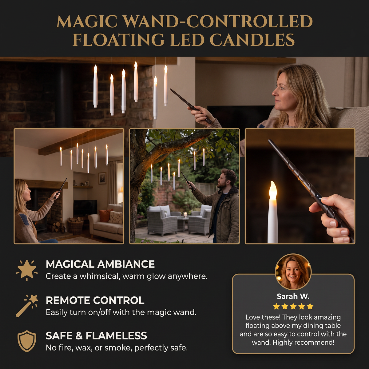Magic Wand-Controlled Floating LED Candles