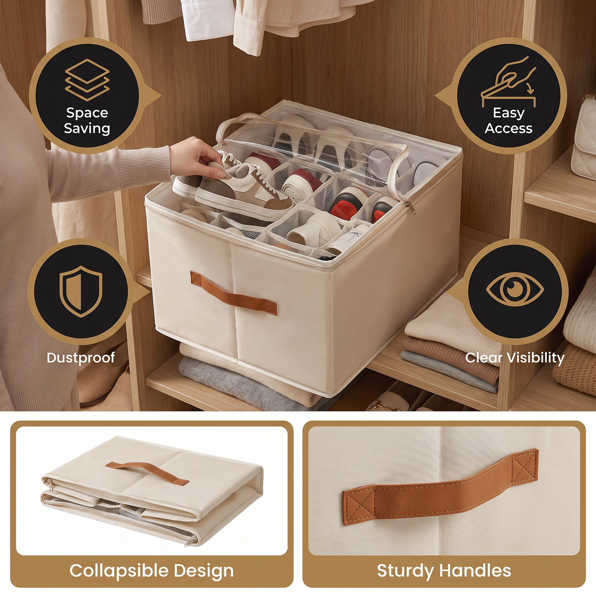 Collapsible Shoe Organizer with Easy-Access Design for Wardrobe Storage