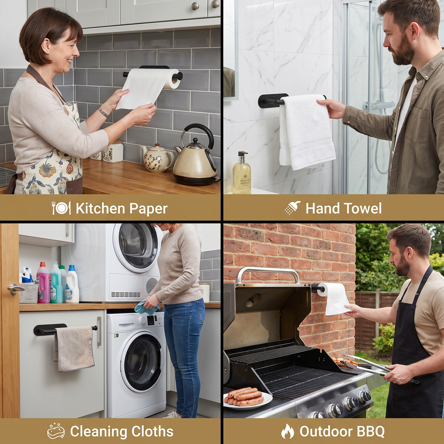 Modern Stainless Steel Roll Holder – Drill-Free Mount for Versatile Use
