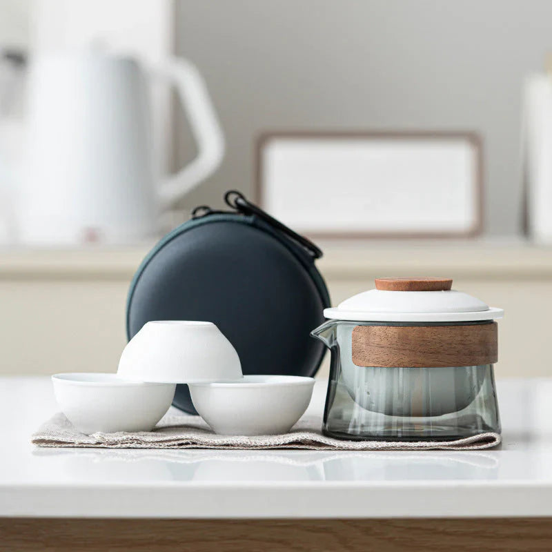 Stylish Portable Tea Set with Teapot and Cups – Travel-Friendly