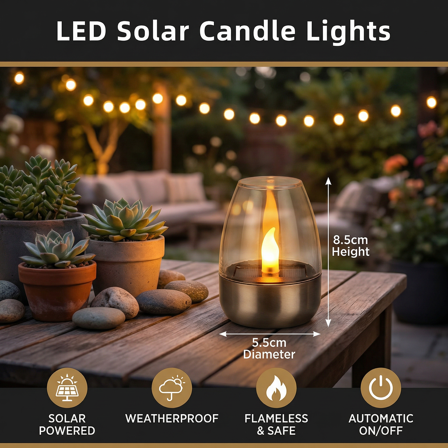 LED Solar Candle Light – Flameless & Weatherproof for Outdoor Use