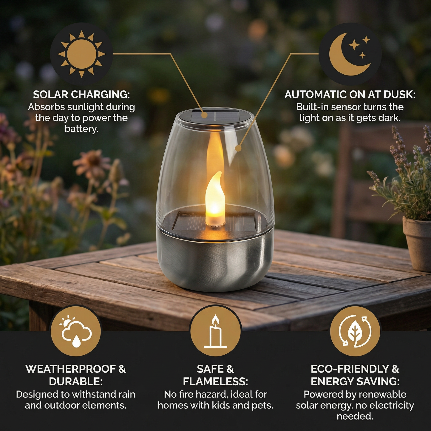 LED Solar Candle Light – Flameless & Weatherproof for Outdoor Use