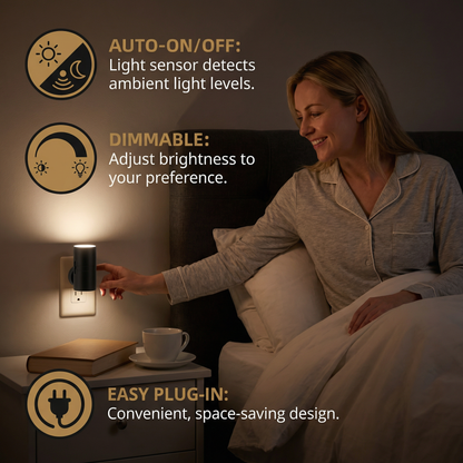 LED Plug-in Night Light – Dimmable with Light Sensor for a Cozy Home
