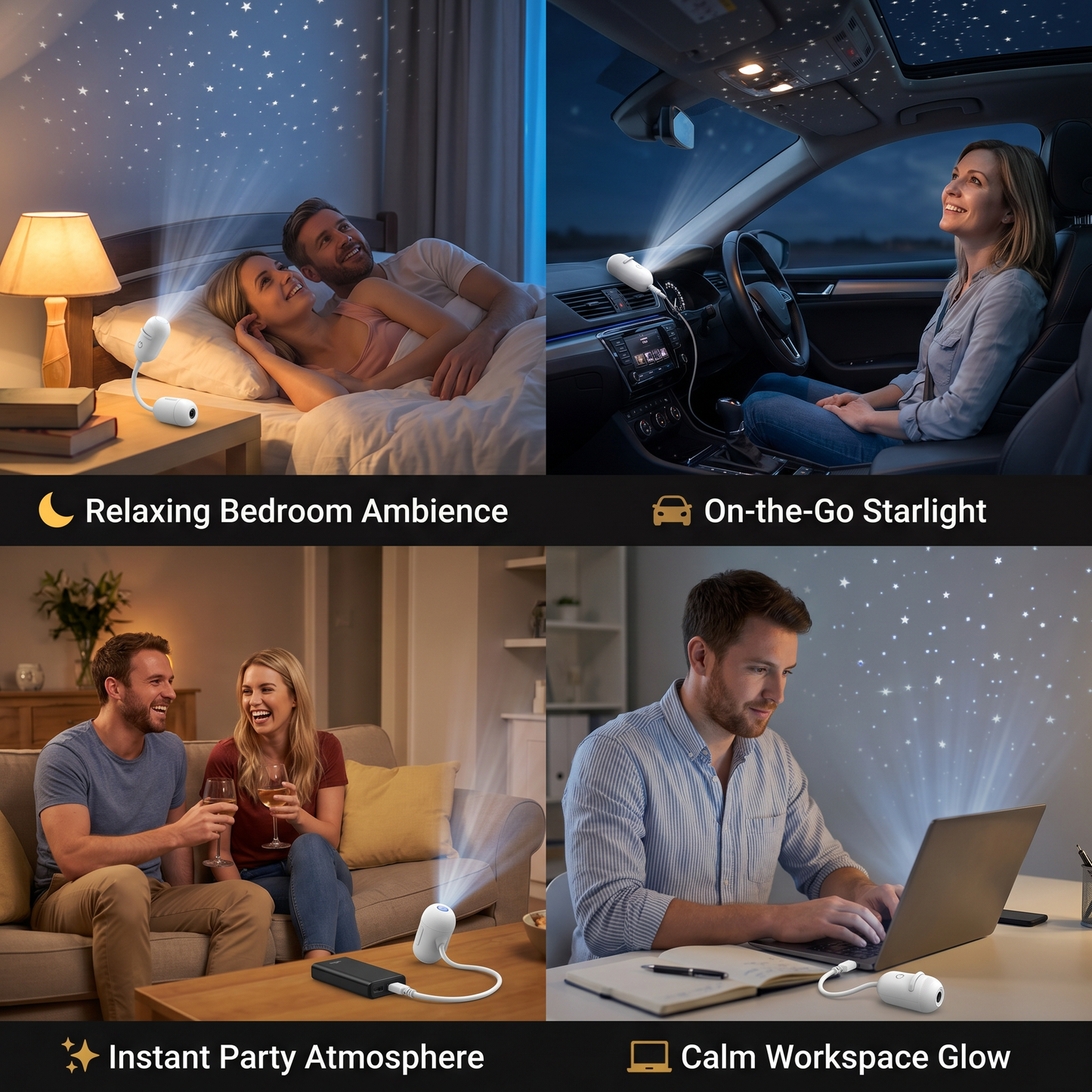 Modern Starry Sky Lamp – USB Mini Projector Night Light for Bedroom & Relaxing Ambience incl. 5 Patterns