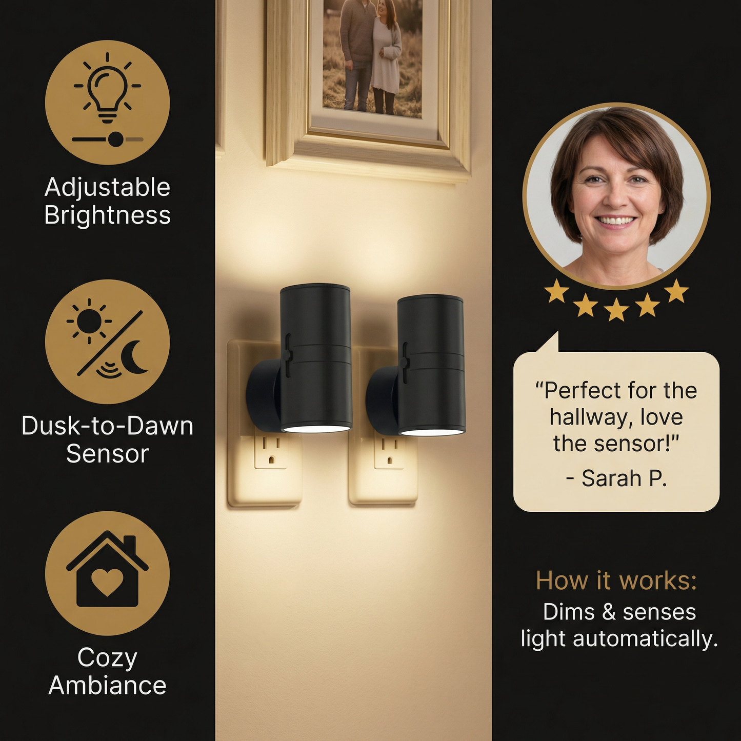 LED Plug-in Night Light – Dimmable with Light Sensor for a Cozy Home