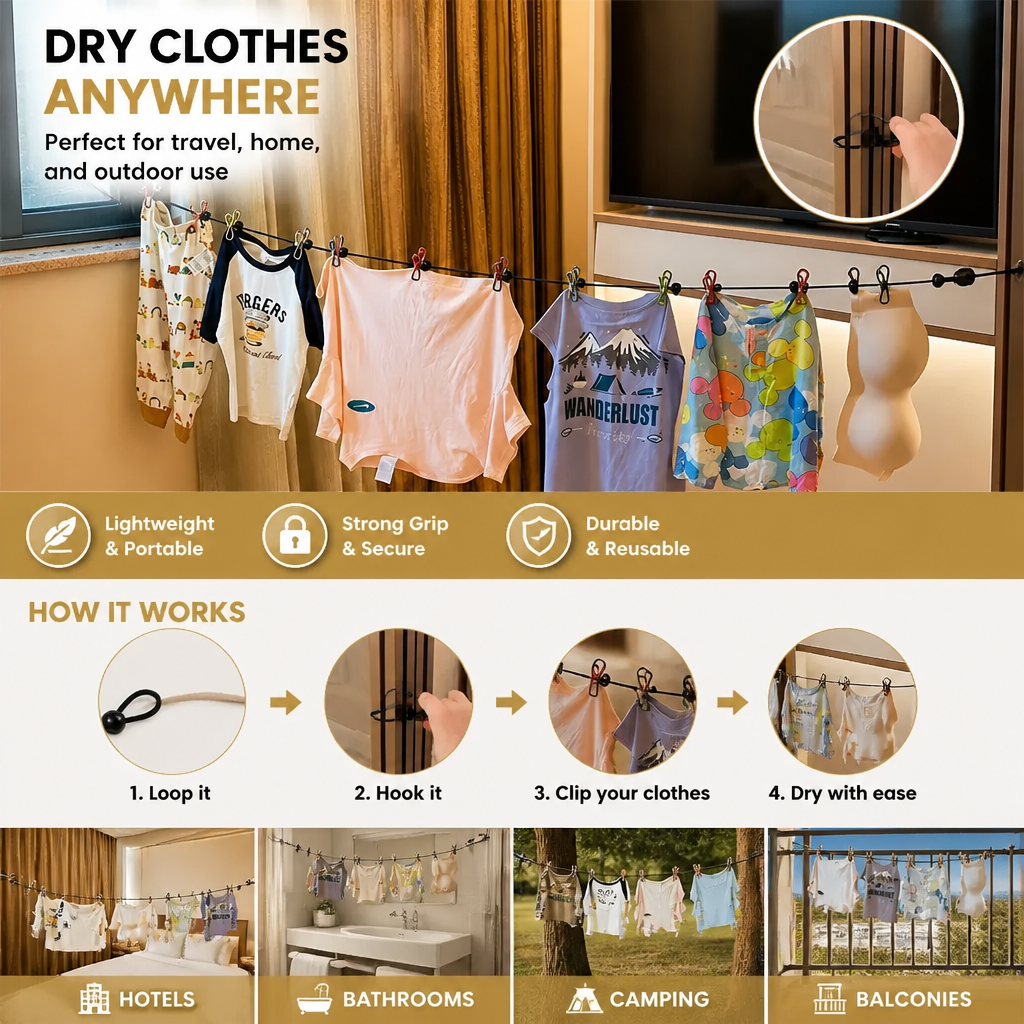 Portable Elastic Travel Clothes Rack